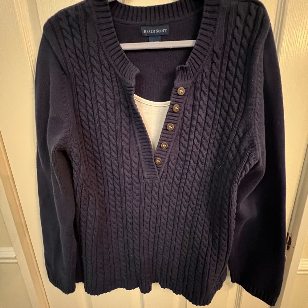 Navy Blue Knit Cotton Cardigan